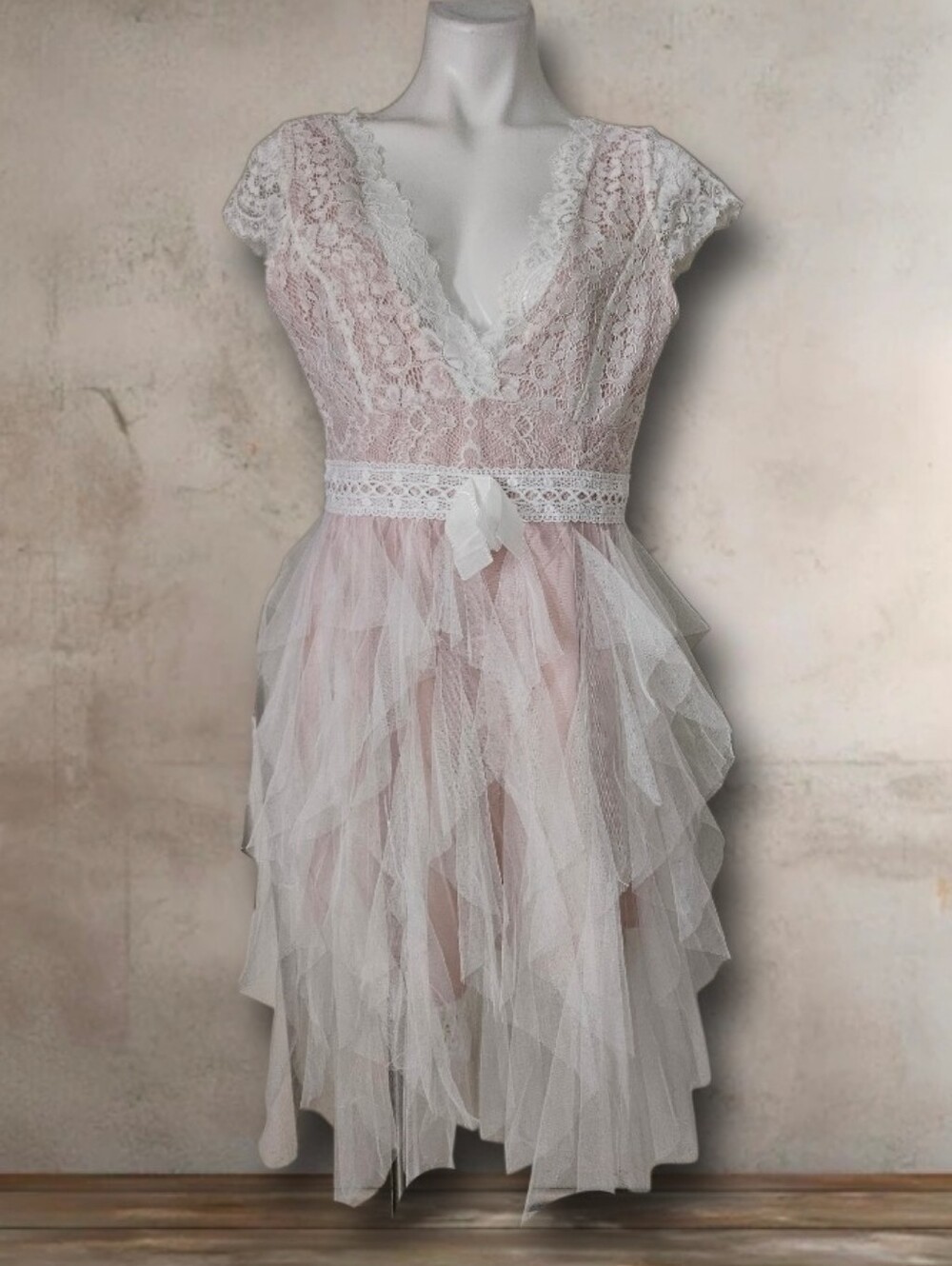 Women's Ruched Waist Ruffle Mini Dress - Picture 3 of 9